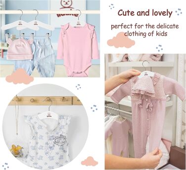 Дерев'яні вішалки для одягу з затискачами для малюків, 12 шт., класичні та міцні, білі, 25 см, для дітей 25 x 20.5 см
