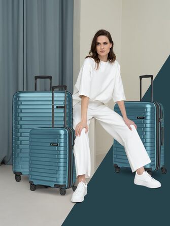 Набір валіз Hartschalen 3-в-1 | Преміум якість, поліпропілен | Розширюваний, 4 колеса, TSA-замок | Для жінок та чоловіків (Collection 04) Ice-blue Metallic