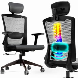 Офісний крісло Arebos ергономічне, з регульованою підголівником, підлокітниками, підтримкою попереку, функцією гойдання, поворотне крісло з сітчастою спинкою, для здоров'я спини, до 136 кг