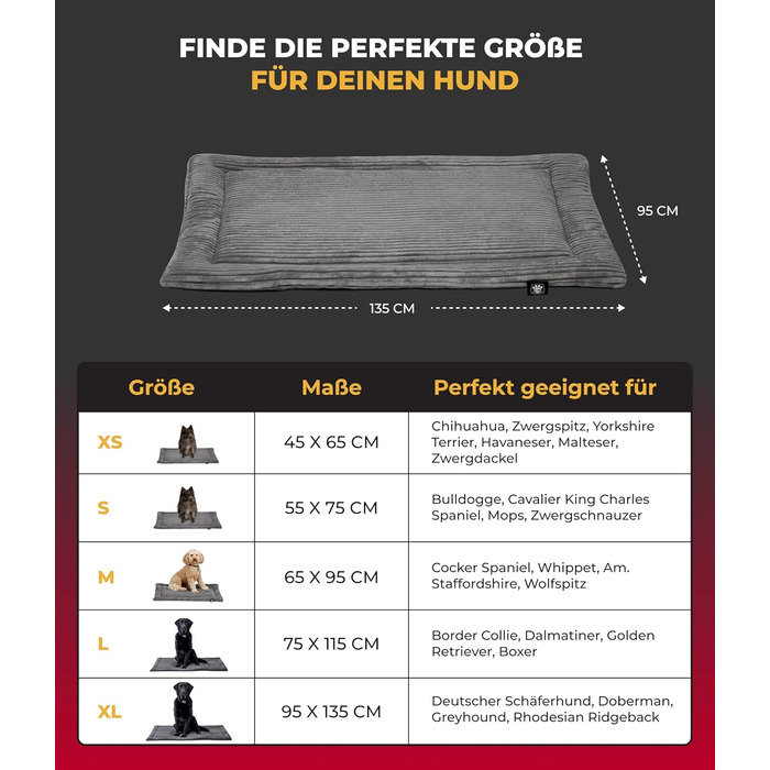 Килимок для собак HS-Hundebett® з флісовою підкладкою XS – Практичний, двосторонній, теплий, комфортний лежак для собак – Зроблено в Німеччині (Антрацитовий, 95x135 см)