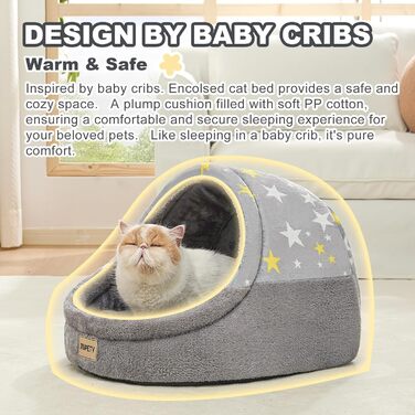Jiupety Cat Cave, Cat House, Cat Basket, Cat Bed with Non-Slip Bottom, Cat Nest with Washable Removable Cushion, M (41 cm x 41 cm x 33 cm), (Gray, L 48 cm x W 43 cm x H 41 cm)
