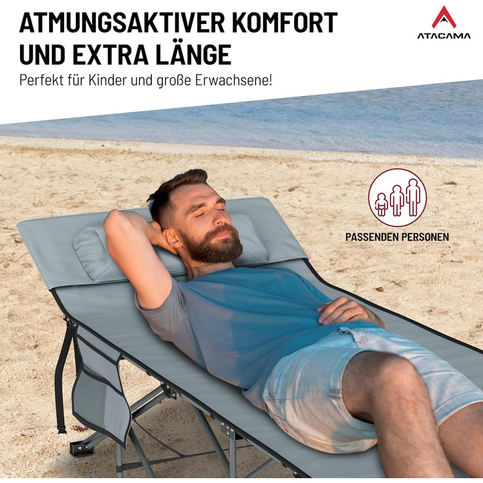 Ліжко похідне Atacama складане, ультралегке для кемпінгу та риболовлі, комфортне, портативне, розмір XXL 190x68x38 см