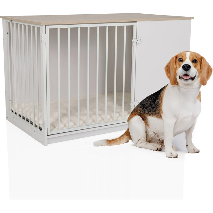 PAWHOME XL Клітка для собак, 102x60x66 см, білий/дуб, з мисками, до 30 кг