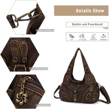 Сумка жіноча Angel Kiss Hobo через плече з PU шкіри, коричнева (801) - багато відділень