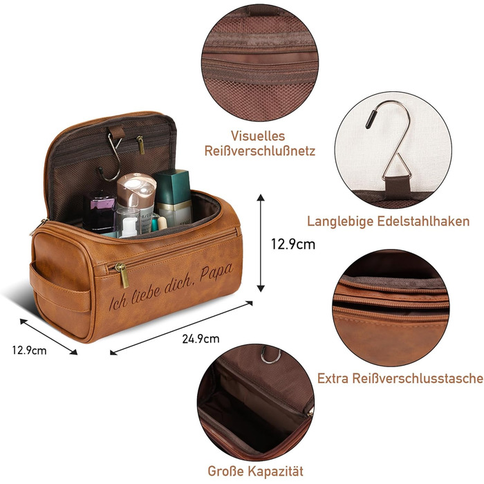 Чоловіча дорожня косметичка Easycosy з лазерним гравіюванням, з підвіскою, з шкіри. Ідеальний подарунок для чоловіків, тата, дідуся, колеги. Стильна та практична культюрна сумка 2в1.