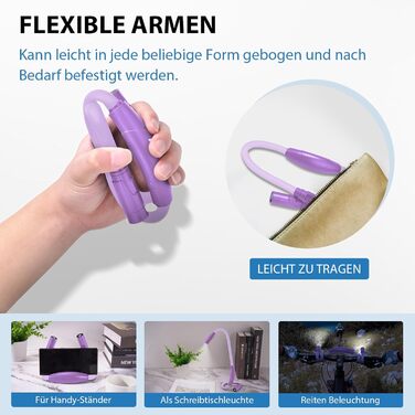 Ліхтар на шию LUXJET LED для читання, в'язання, ремонту: акумуляторний, 3 кольори, регульована яскравість (світло-ліловий)