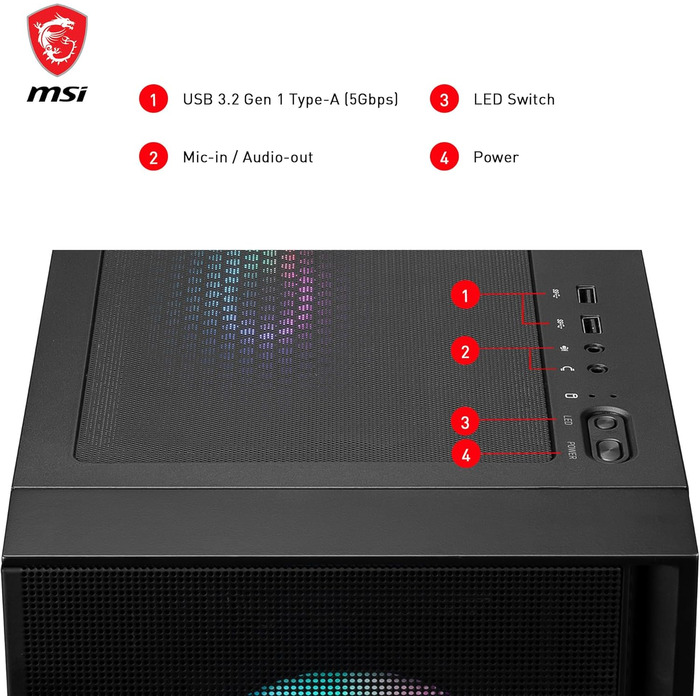 Корпус ПК MSI MAG Forge 320R Airflow Mid-Tower: ATX, підтримка RTX 40, ARGB-вентилятор, магнітні фільтри, загартоване скло, USB 3.2 Gen 1
