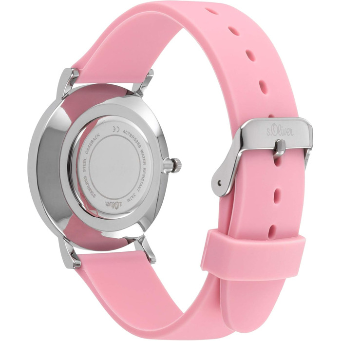 Годинник наручний s.Oliver для жінок, кварцовий, аналоговий, з силіконовим ремінцем, водостійкий 3 bar, у подарунковій коробці (рожевий)