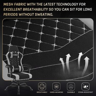 WOLTU Gaming Chair with Massage Function, Computer Chair with Pocket Spring Cushion, Ergonomic Gamer Recliner, Swivel Chair with Headrest, Lumbar Pillow, Footrest, Mesh Fabric, Black+Grey, GS15szg Black+grey Mesh Fabric