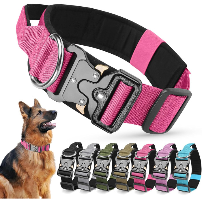 Тактичне обіднє ошейник для собак Ledeak з ручкою, регульований, широке обіднє ошейник з м'якою підкладкою, надійний карабін, для дресирування собак (фіолетовий, рожевий, XL)