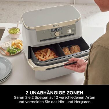 Ninja Foodi FlexDrawer AF500EUSD - Аерофритюрниця з двома зонами 10.4 л, Stone Gold. Фритюрниця без олії, антипригарне покриття, легке миття