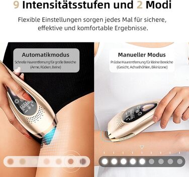 Пристрій для епіляції IPL з охолодженням 6°C, безболісна епіляція для тіла та обличчя, 999 900 імпульсів, 9 рівнів потужності, для тіла, обличчя, зони бікіні