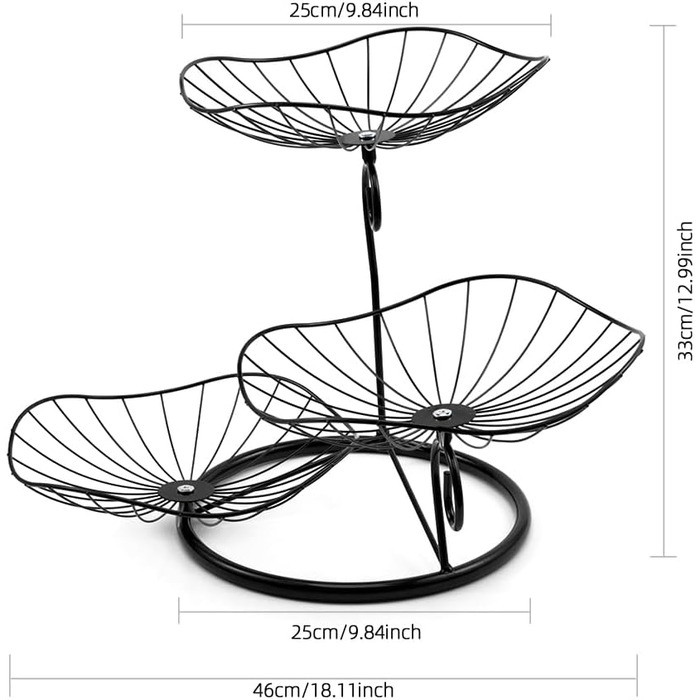 Етажерка для фруктів Evomosa 3 яруси, чорна. Містка, стійка, для сім'ї. Сучасна фруктова тарілка для фруктів та снеків