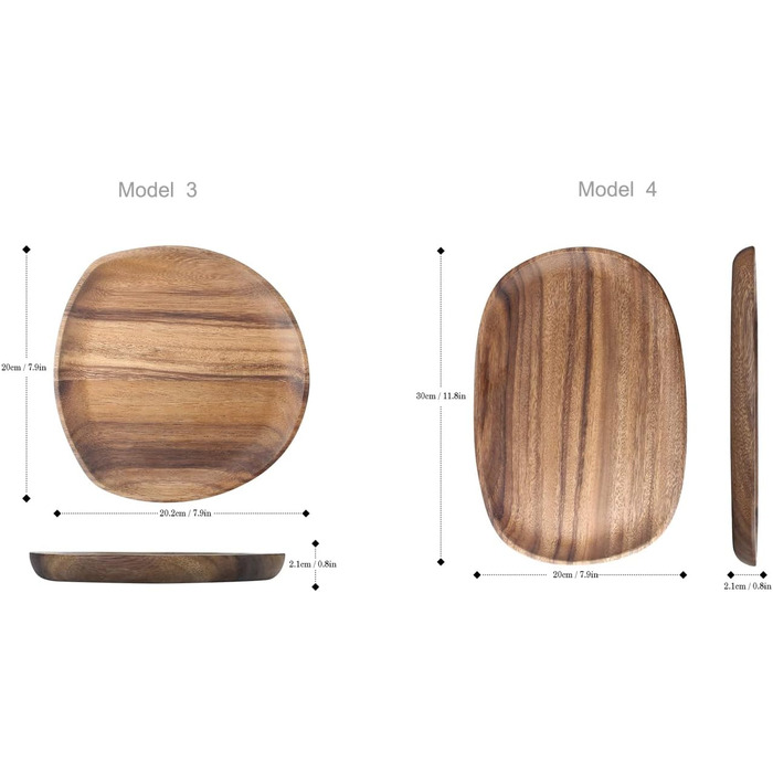 Set of 4 Serving Trays, Irregular Round Wooden Plates & Platters for Snacks, Cheese, Appetizers, Dessert, Sushi, Fruit, Salad, Wooden Serving Board