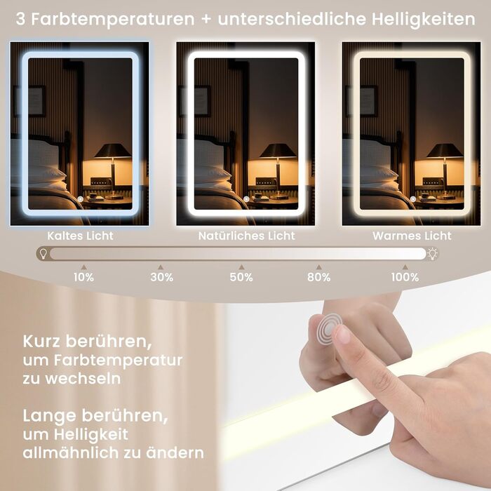 Туалетний столик WOLTU з LED-підсвіткою, регульованою яскравістю, 2 USB-портами, дзеркалом, 2 шухлядами та 4 відкритими полицями, білий, для макіяжу і спальні, модель MB6112ws з гірляндою