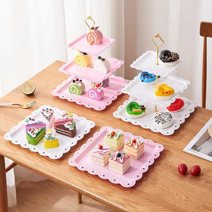 Підставка для тістечок Wagoodter 3 яруси, для тортів, десертів, на весілля, день народження, чаювання (біла)