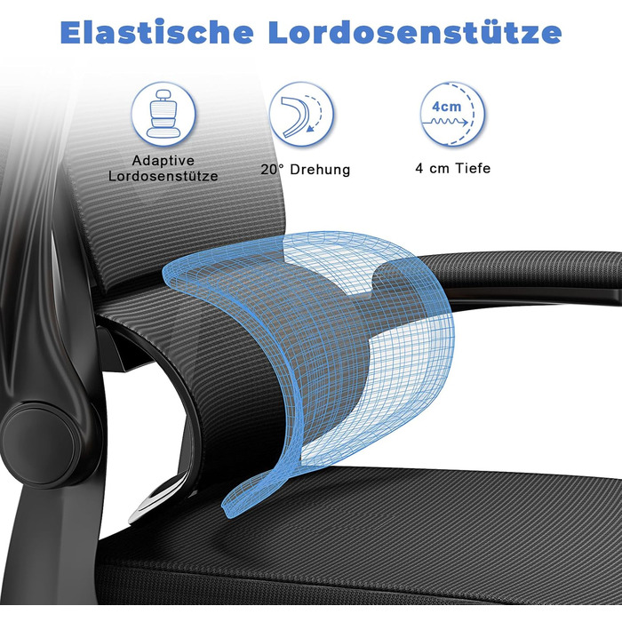 Офісне крісло Naspiro - ергономічне, з регульованою підголовником, підлокітниками та підтримкою попереку, чорне