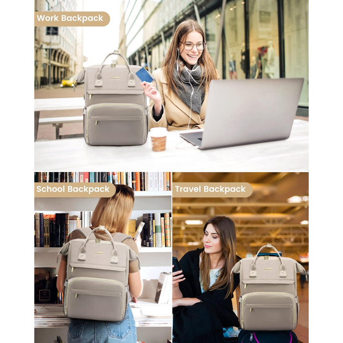 LOVEVOOK Рюкзак для жінок, шкільний рюкзак, рюкзак для ноутбука, водонепроникний, з USB-портом, для навчання, роботи, подорожей, темно-сірий, 17' (15.6', сірий Taro)