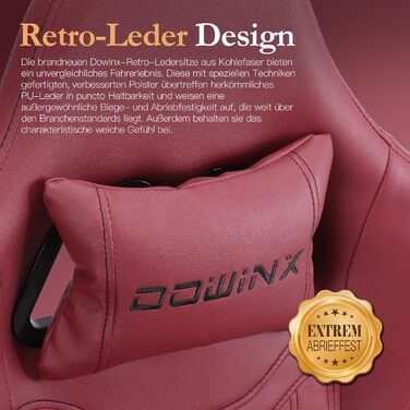 Ігровий крісло Dowinx з пружинним сидінням та масажем попереку, ергономічний геймерський крісло з підніжкою, офісне крісло з PU шкіри (Червоний)