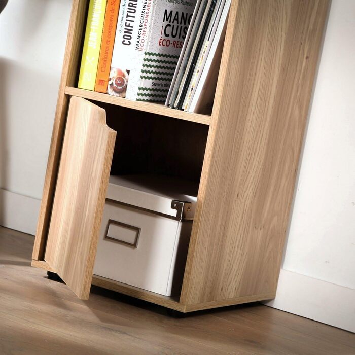 Calicosy - Regal with 4 compartments in wood-look finish - 2 sliding doors - Modular storage furniture - Solid and functional - Bedroom, living room, office - Contemporary design - B30.7 x D29 x H120cm