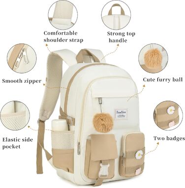 Шкільний рюкзак YAMTION для підлітків, 15.6 дюймів, для ноутбука, для старшої школи, коледжу, милий (Хакі, 15.6 дюймів)