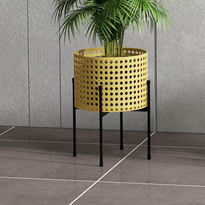 Outsunny 3-Piece Plant Stand Flower Stand with Rattan Look Made of Steel in Gold for Indoor & Outdoor