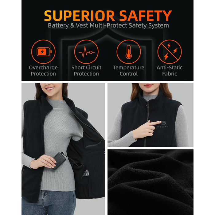 Жіноча грівачка з підігрівом - тепла жилетка з акумулятором 7.4V, жилетка для полювання. Чорний колір, розмір L
