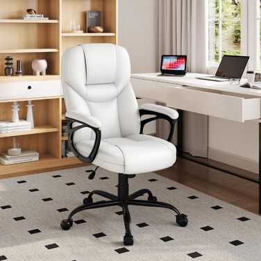 Офісне крісло Yaheetech для офісу та дому: ергономічне, з високою спинкою, регульоване по висоті, з оббивкою з штучної шкіри (білий)