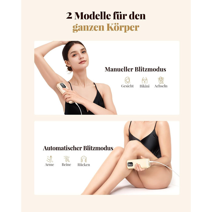 Пристрій для епіляції IPL Laser - Безболійний пристрій для видалення волосся IPL з 9 рівнями інтенсивності, 999,900 світлових імпульсів для дому, тіла, обличчя, зони бікіні та пахв (Бежевий)