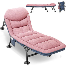 Розкладне ліжко для кемпінгу XXL - широке кемпінгове ліжко, легке, регульована спинка, для відпочинку на природі та вдома (рожеве)