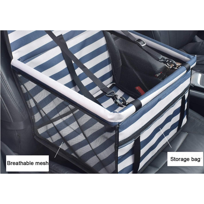 Автомобільний чохол на сидіння для собак та котів, дихаючий, водонепроникний, з безпечною шлейкою, блакитний у смужку