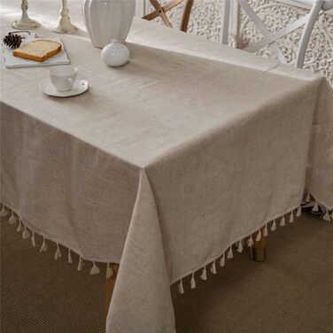 JaeMoose Tablecloth Washable Linen Cotton Rectangular Table Cover Washable Placemat for Home Kitchen Dining Table Tablecloths Decoration Party (Linen, 140 x 220 cm)
