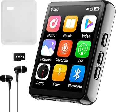 MP3-плеєр 128GB з Bluetooth, портативний музичний плеєр з динаміком, 2.4' Full Touch Screen, HiFi звук, FM радіо, записувач, кабельні навушники в комплекті, для бігу, фітнесу T5-MP3