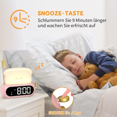 Kids Alarm Digital Clock, Children's Alarm Clock with Night Light, LED Display, 10 Ring Tones, 5 Brightness Levels, Timer, Snooze Function, Light Alarm Clock for School Beginners Girls Boys, Plug-in Power Adapter