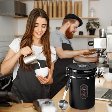 Контейнер для кави ROCKY&CHAO 1.8L з нержавіючої сталі, герметичний, з віконцем, для кавових зерен, чаю, горіхів, какао