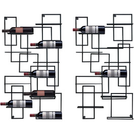 Підвісна полиця для вина на 10 пляшок, металева, чорна, 110x60x10 см (2 шт.)