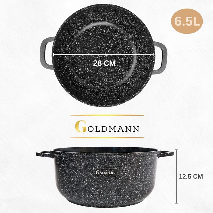 Каструля Goldmann 28 см з антипригарним покриттям, 6,5 л, з кришкою, для всіх плит, екологічна