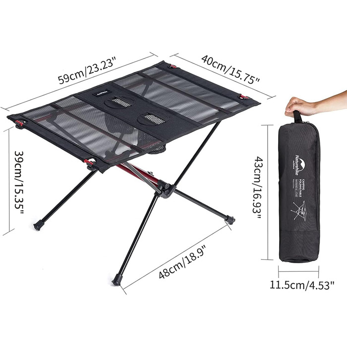 Складний стіл Naturehike Ultraleight - компактний, портативний для кемпінгу, туризму та саду, чорний