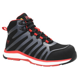 Робочі черевики ELTEN Jori Rapid Black-red Mid ESD S3S, чоловічі та жіночі, текстиль, пластикова захисна капа, легкі, спортивні, 44 EU, чорний/червоний