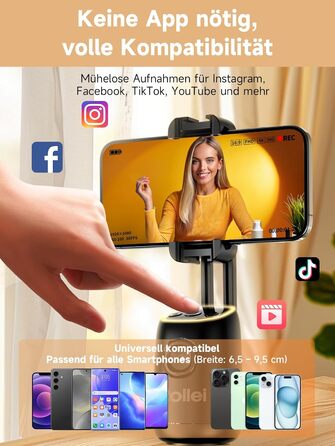 Rollei Easy Creator Desktop: Стабілізатор відео для смартфонів з AI-трекінгом, 360° обертання, вбудований акумулятор, для TikTok Live Streaming