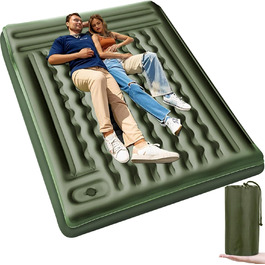 Airminti Self-Inflating Camping Mat - 12cm Thick, Lightweight Air Mattress with Foot Pump & Pillow - Outdoor Sleeping Pad for Camping, Trekking, Beach & Festival - Compact, Army Green (2 Person)