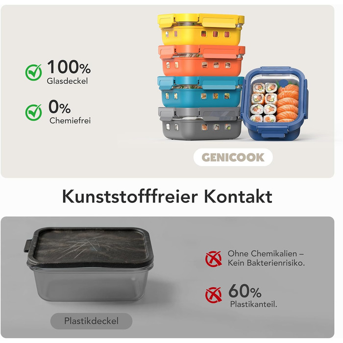 Скляні контейнери для зберігання їжі з кришками (набір) – Meal Prep, мікрохвильова піч, холодильник, посудомийна машина. Прозорі банки для кухні, офісу, сім'ї