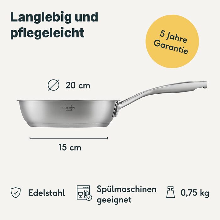 SILBERTHAL Stainless Steel Frying Pan Set - 3 Piece - 8, 9.5, and 11 inch - Induction Compatible, Non-Stick, Oven Safe up to 250° - Uncoated