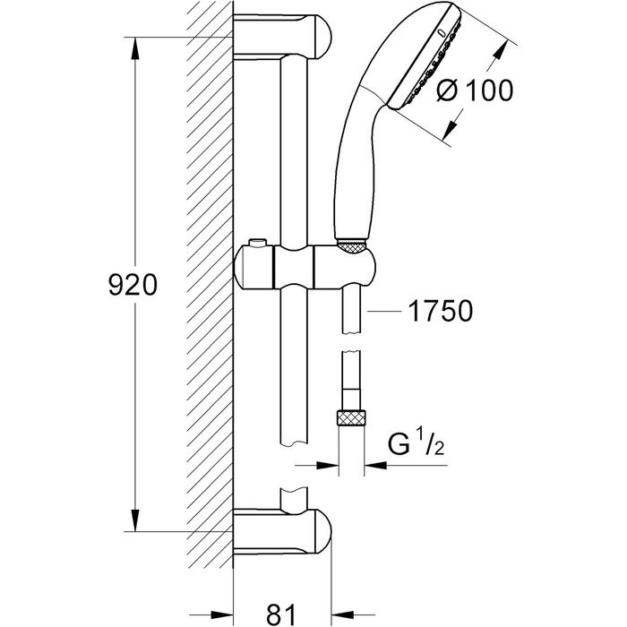 Grohe Tempesta 100 Shower and Shower System, Chrome, 27597001 (Shower rod set 900mm, 3 spray patterns, Chrome)