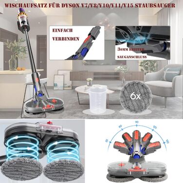 Електрична насадка для пилососів Dyson V15, V11, V10, V8, V7 - з баком для води та 6 змінних мікрофібрами