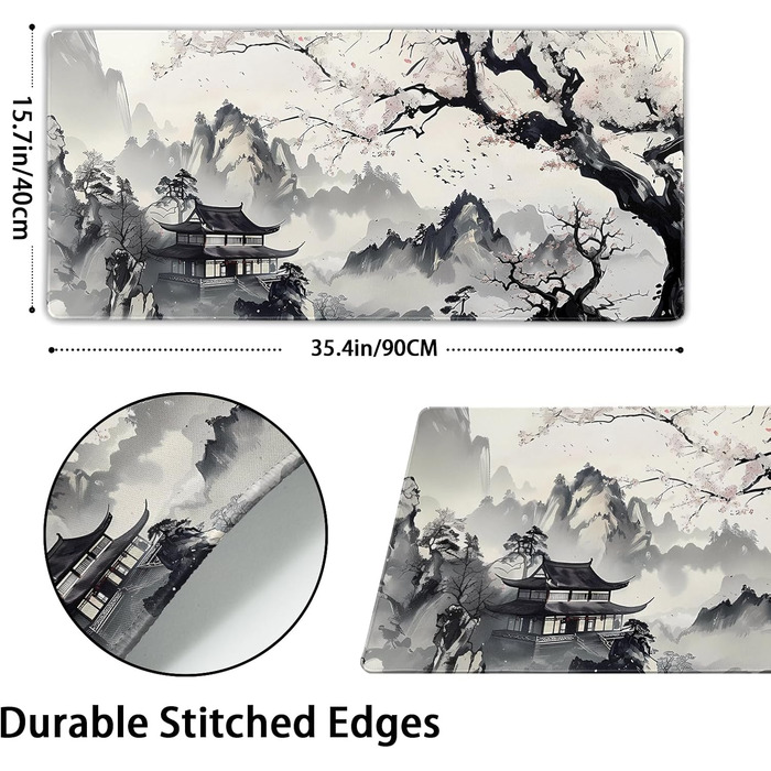 Килимок для миші XXL, 90 x 40 см, Аніме-стиль, дизайн, для геймінгу та офісу, чорний, з гумовою основою та прошитими краями