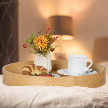 Relaxdays Round Bamboo Tray