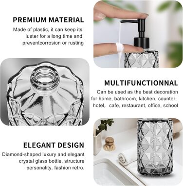 Дозатор мила чорний, скляний з нержавіючою сталею, 330 мл, для ванної кімнати та кухні, з підставкою