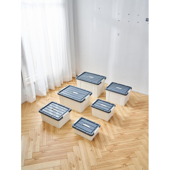 Cetomo Plastic Storage Box with Durable Lid and Safety Closure, Stackable and Nestable, 3-Pack, White (35L*6)