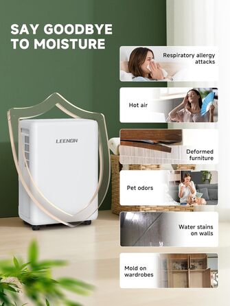 Електричний осушувач повітря 12L/день, тихий, з таймером, фільтром та захистом від дітей, смарт-режим, економний, проти цвілі та вологи